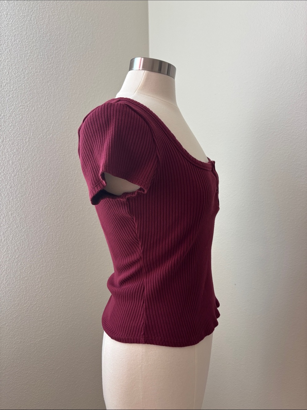Maeve Ribbed Square-Neck Button top - Picture 2 of 7